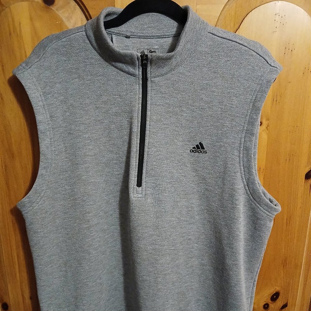 Adidas Golf Men's Vest Large Gray Performance 1/4 Zip Pullover Activewear EUC